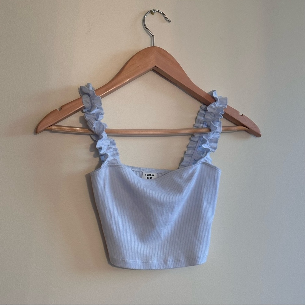 SUNDAY BEST Baby Blue Tank Top Ruffle Straps XXS